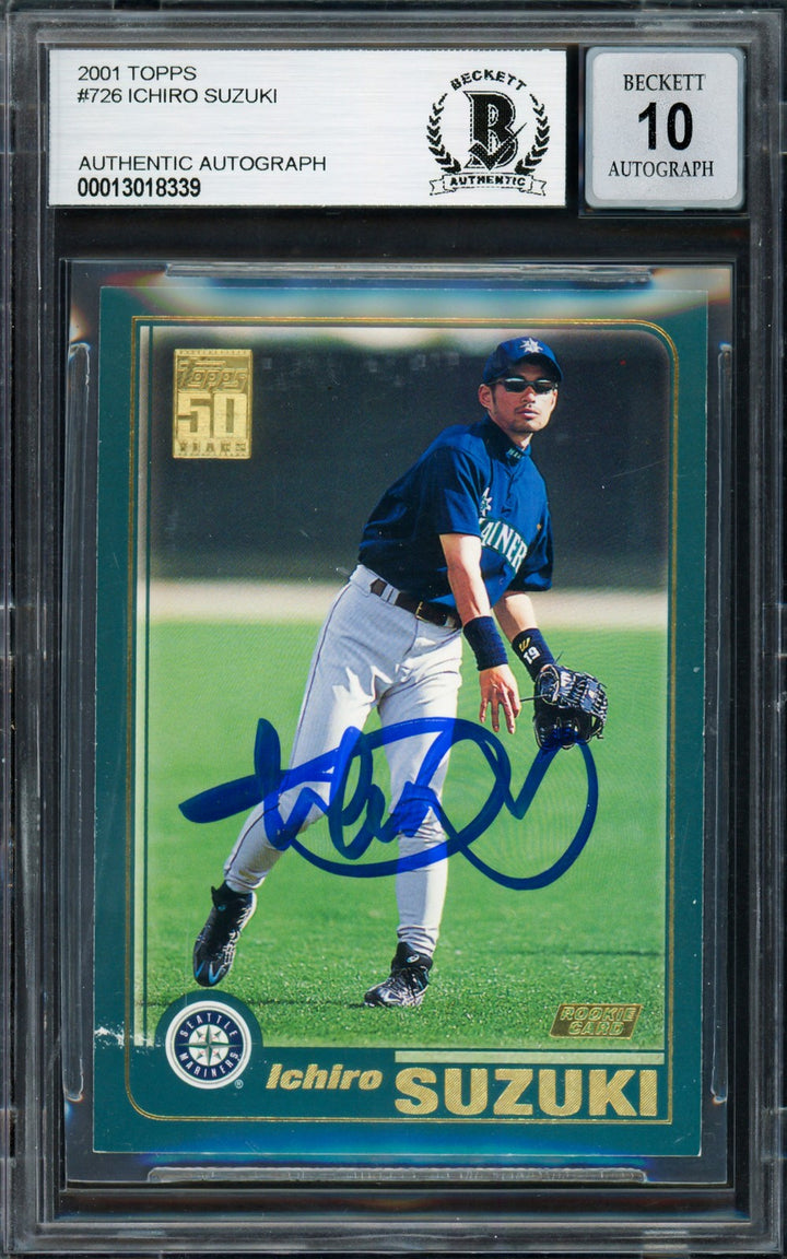 Ichiro Suzuki Signed 2001 Topps RC 726 Mariners Auto GM 10 Beckett #13018339