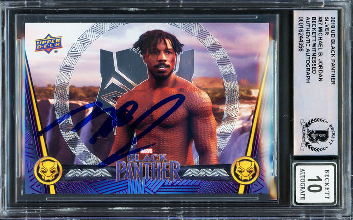 Michael B Jordan Auto 2018 Upper Deck Black Panther Silver Card 67 Sig 10 BAS