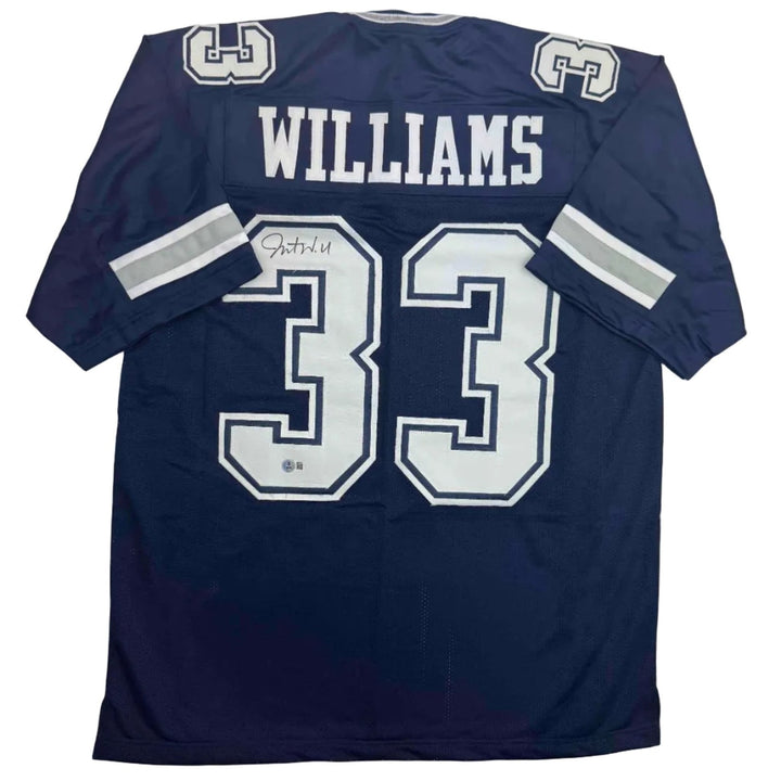 Autographed/Signed Javonte Williams Dallas Blue Jersey Beckett BAS COA