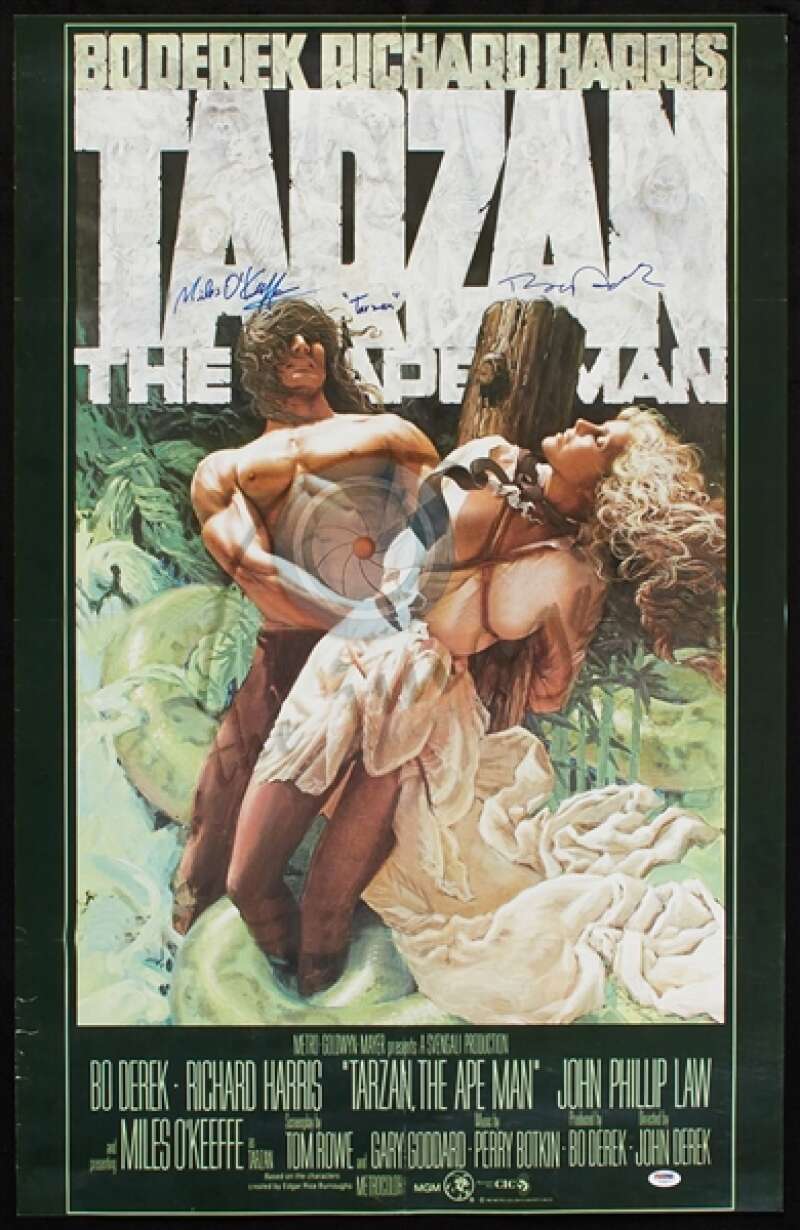 Miles O'Keeffe Bo Derek PSA DNA Signed 24x36 Tarzan Movie Poster Autograph