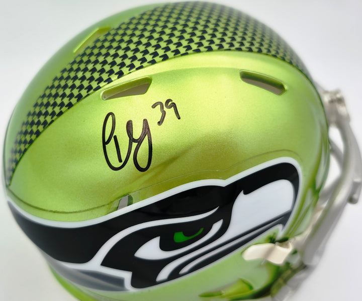 Ty Okada Signed Seahawks Flash Green Mini Helmet MCS Holo Marks