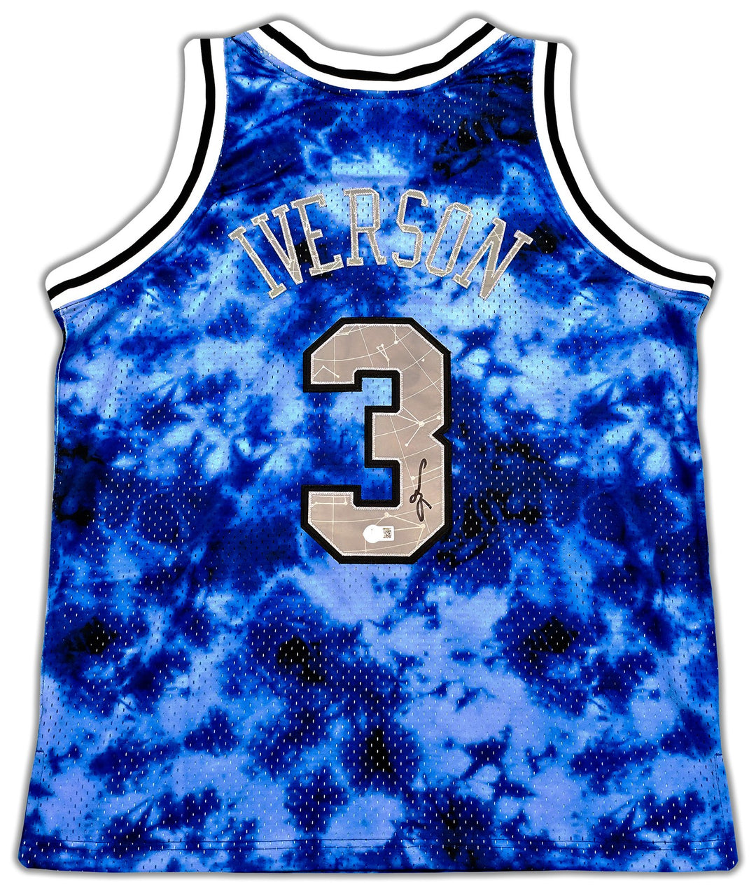 76ers Allen Iverson Auto Blue Mitchell Ness 96-97 Swingman Galaxy Jersey L BAS