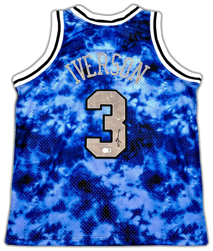 76ers Allen Iverson Auto Blue Mitchell Ness 96-97 Swingman Galaxy Jersey L BAS
