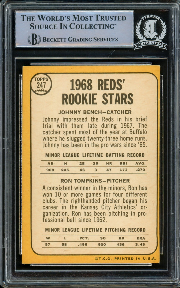 Johnny Bench Signed 1968 Topps RC 247 Reds (Off Condition) Beckett #14862518