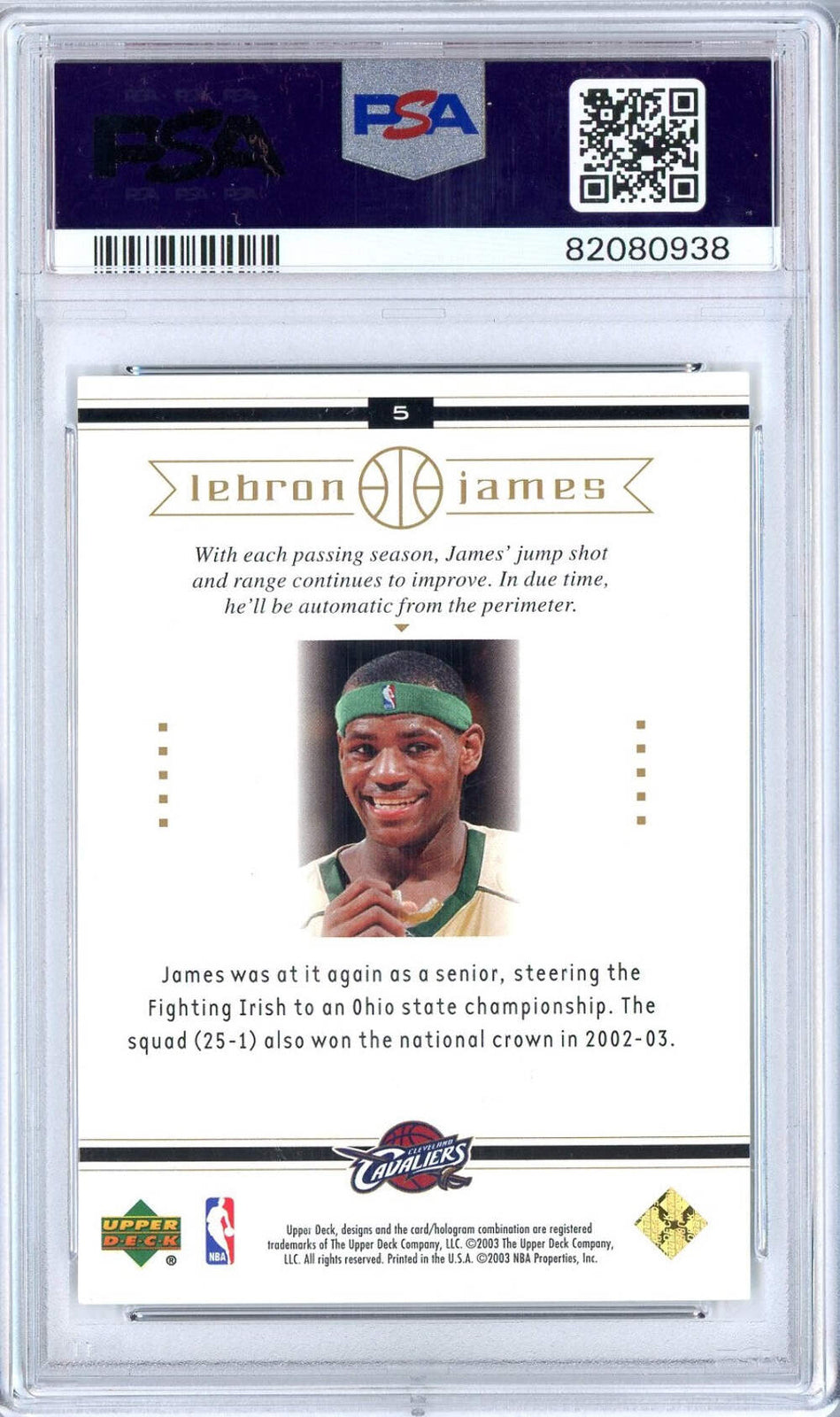 Graded 2003 Upper Deck LeBron James #5 Box Set Rookie RC Basketball Card PSA 10