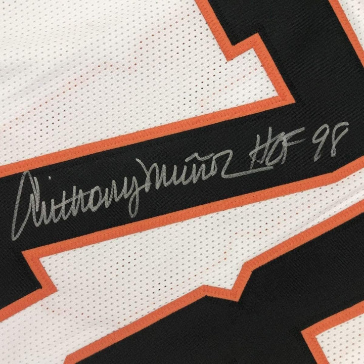 Framed Signed Anthony Munoz HOF 98 35x39 Cincinnati White Jersey JSA COA