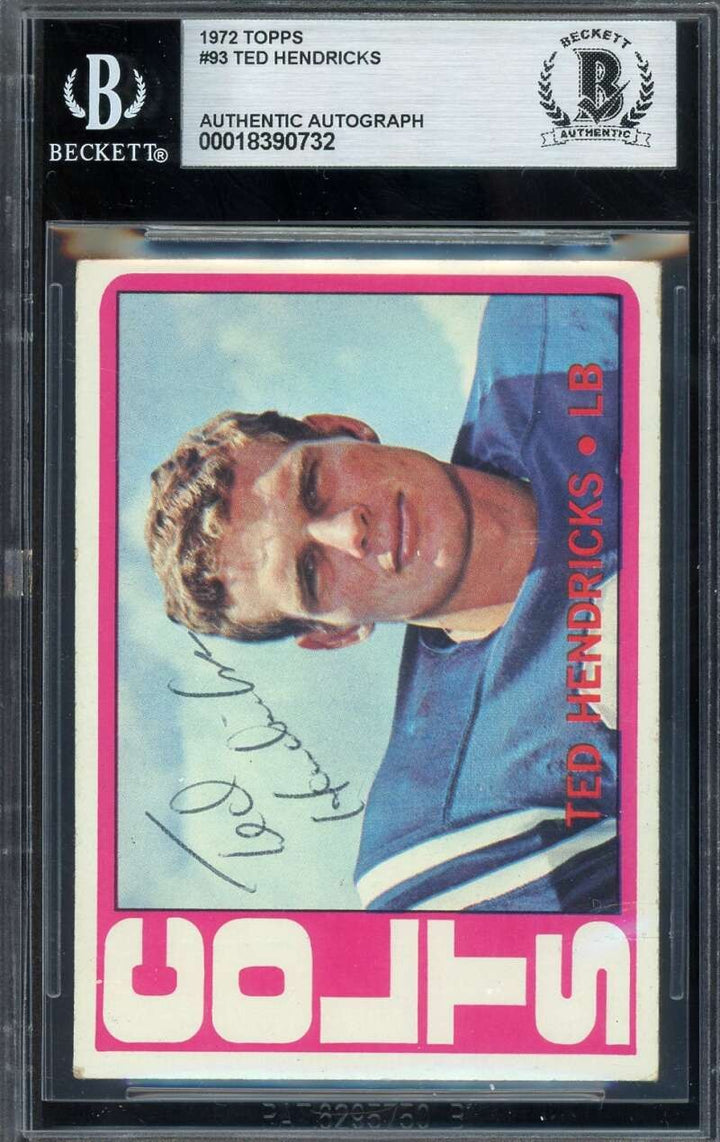 Ted Hendricks Beckett BAS Vintage Signed 1972 Topps Rookie Autograph