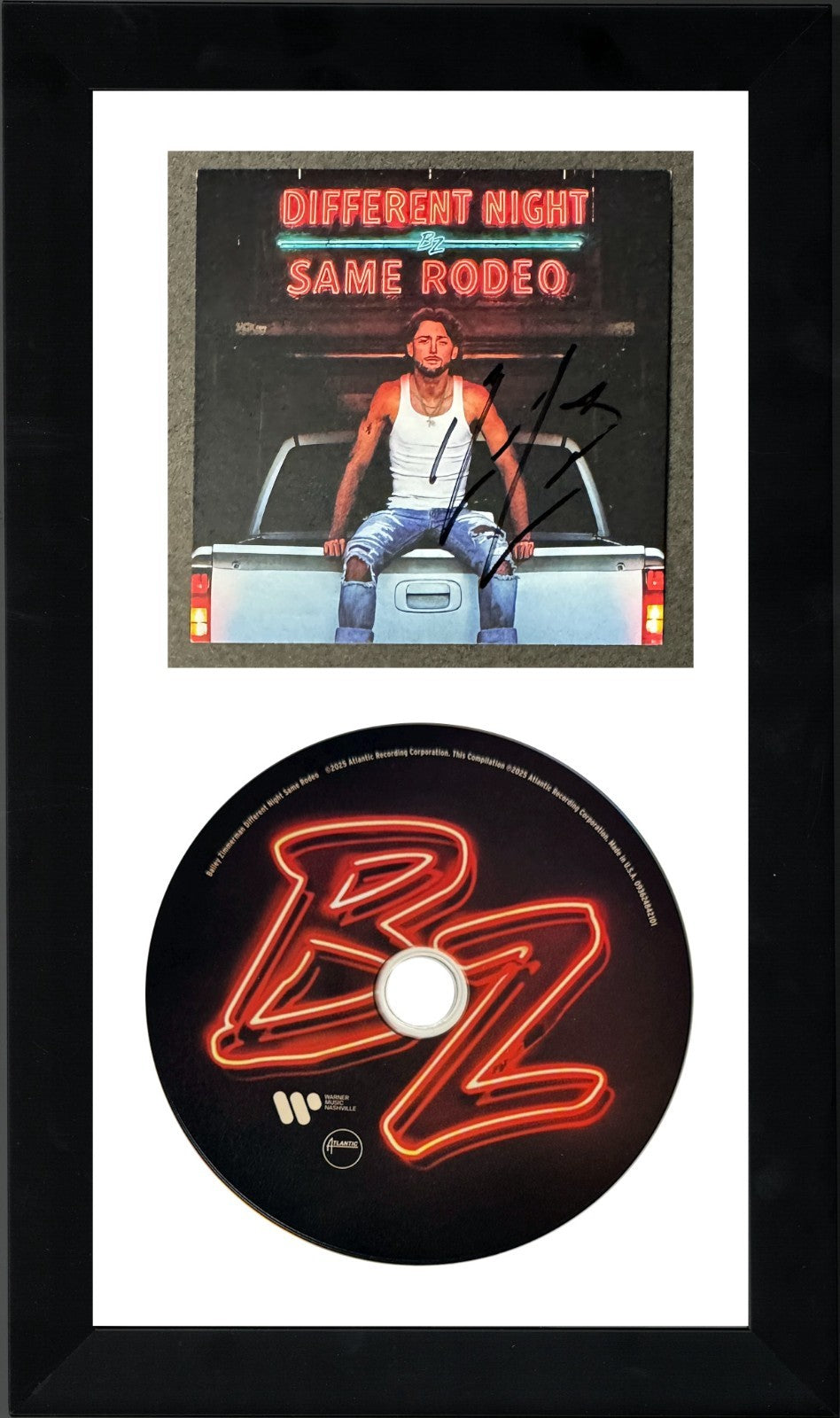 Bailey Zimmerman signed 2025 Different Night Same Rodeo 4x4 Art Card /CD- FRAMED