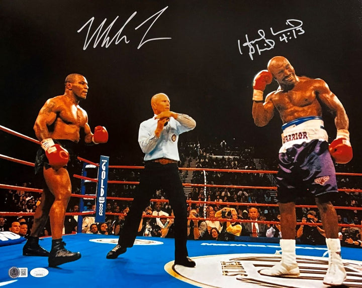 Mike Tyson Evander Holyfield Signed 16x20 Bite Fight Photo JSA+BAS