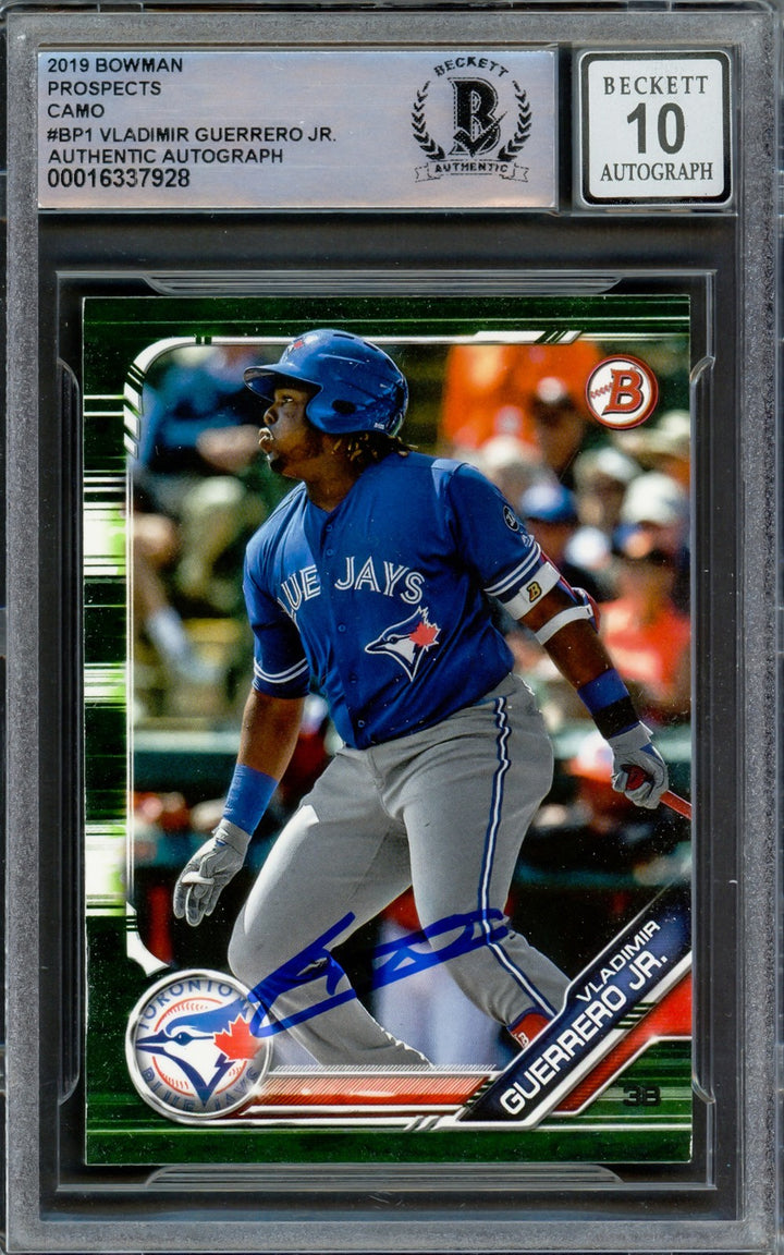 Vladimir Guerrero Jr Auto 2019 Bowman Prospects Green RC BP1 Jays Sig 10 Beckett