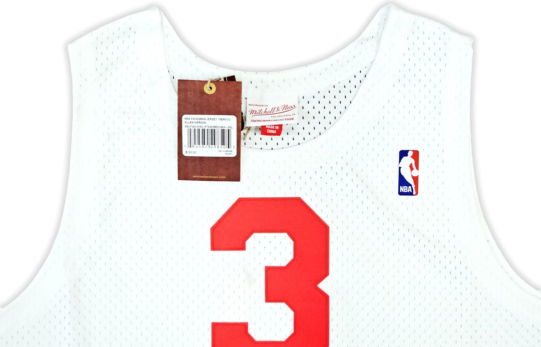 76ers Allen Iverson Auto White Red Auth Mitchell Ness 03 Swingman Jersey 2X BAS