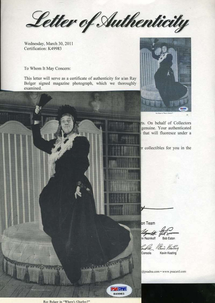 Ray Bolger Psa Dna Coa Hand Signed 6x9 Photo Autograph