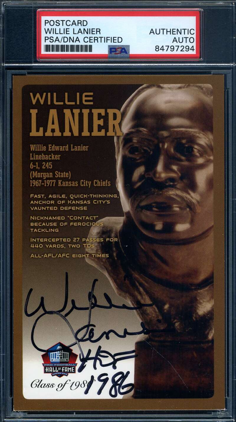 Willie Lanier PSA DNA Signed Hall of Fame Bronze Bust Postcard Autograph