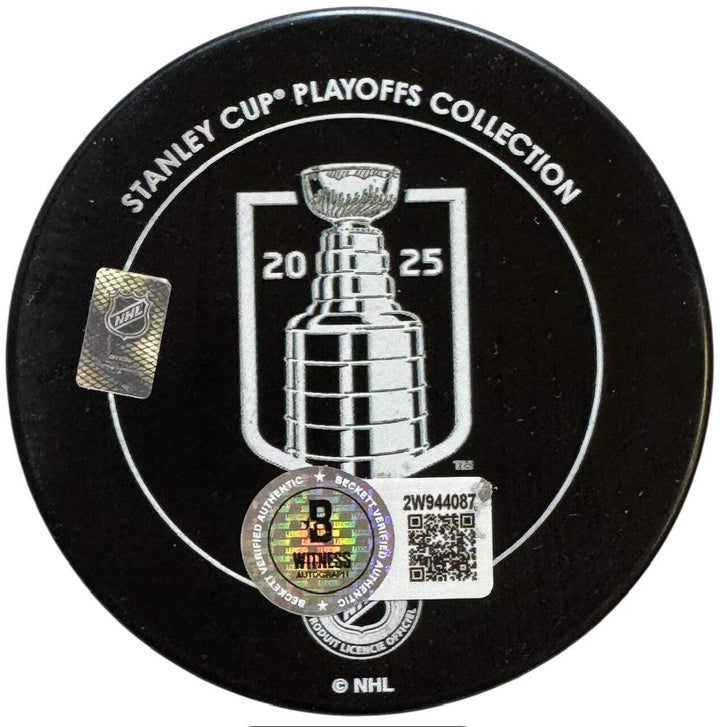 Aaron Ekblad Autographed 2025 Stanley Cup Champions Official Puck (Beckett Witne