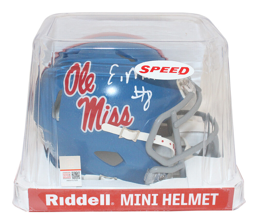 Elijah Moore Autographed Ole Miss Rebels Speed Mini Helmet Beckett 39663