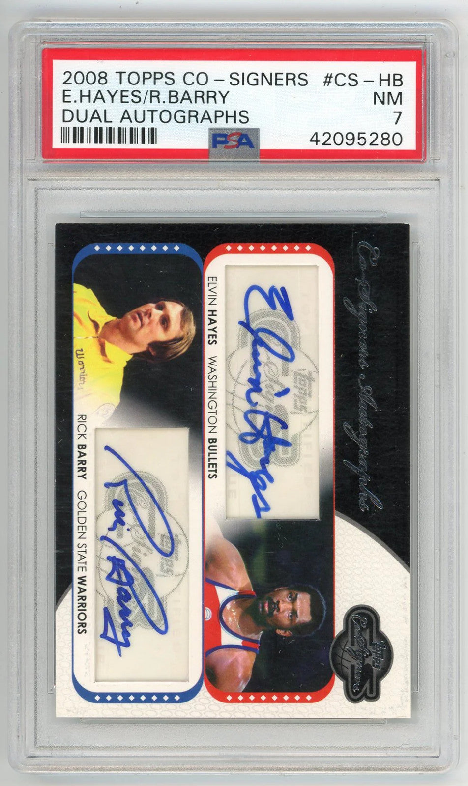 Elvin Hayes/ Rick Barry 2008 Topps Co-signers Dual Autograph #CS-HB PSA MT 7