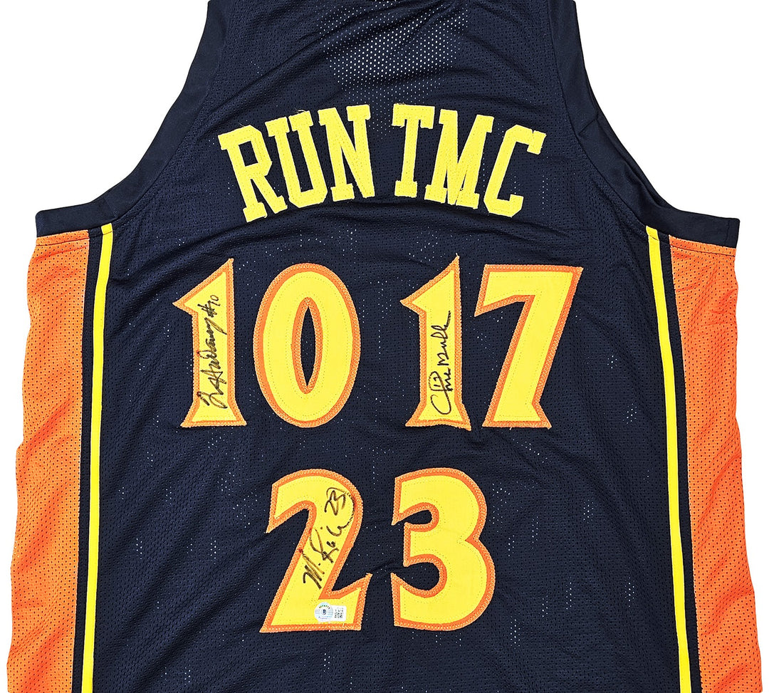 Warriors Chris Mullin, Tim Hardaway Mitch Richmond Auto Blue Jersey Run TMC BAS