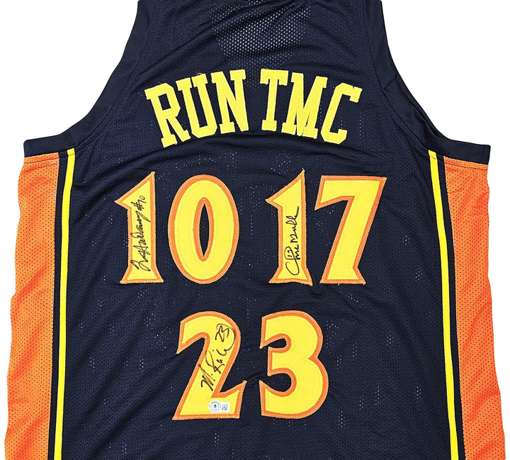 Warriors Chris Mullin, Tim Hardaway Mitch Richmond Auto Blue Jersey Run TMC BAS