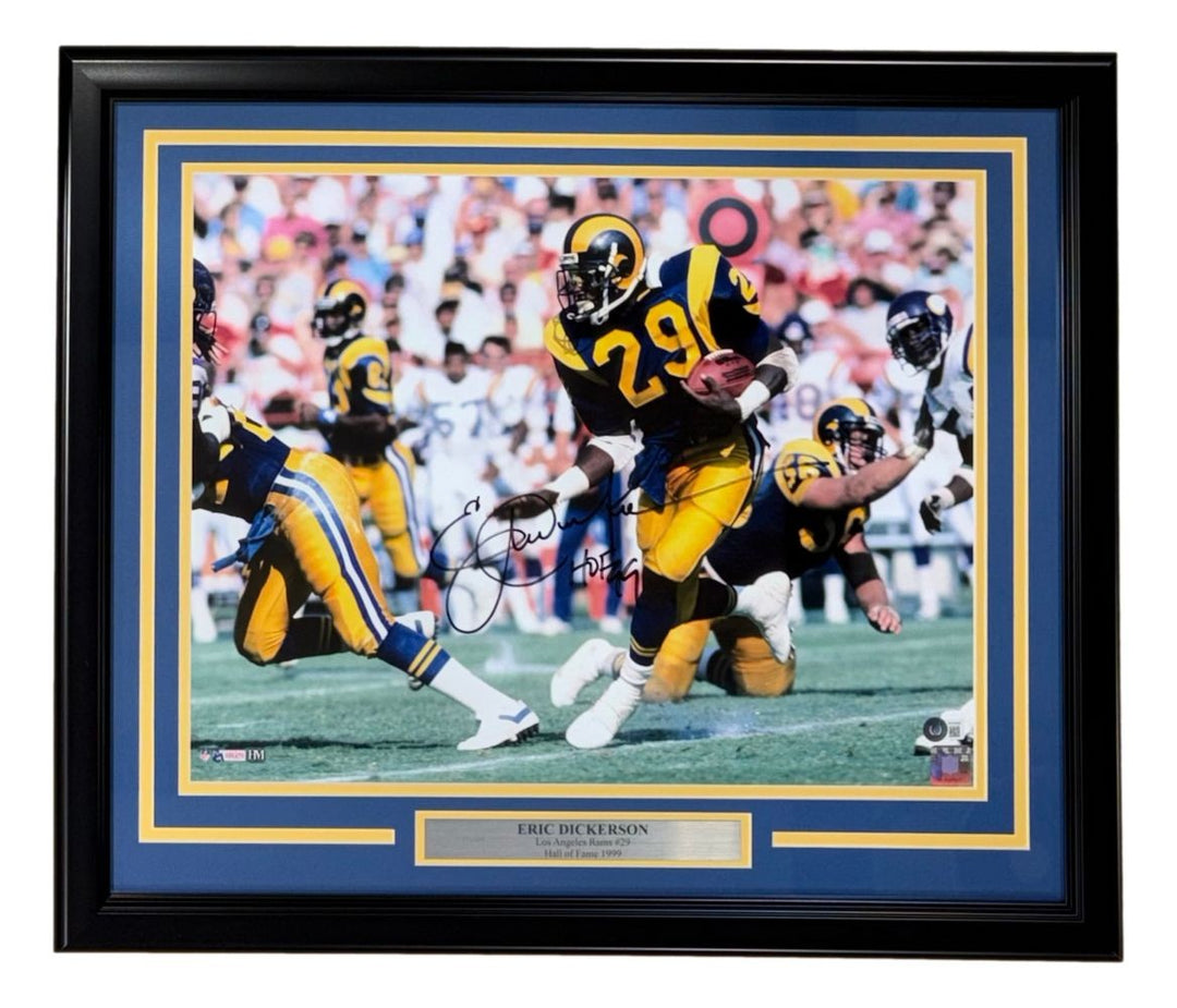 Eric Dickerson Signed Framed 16x20 Los Angeles Rams Photo HOF 99 BAS