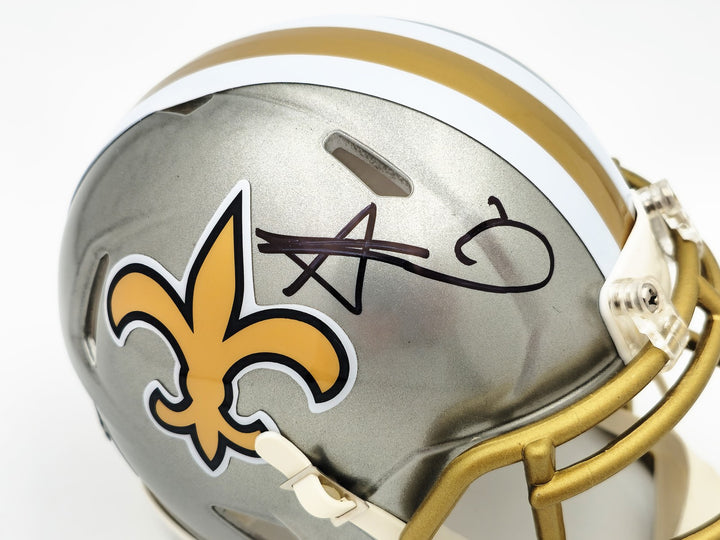 Alvin Kamara Signed New Orleans Saints Flash Gray Speed Mini Helmet Beckett Wit