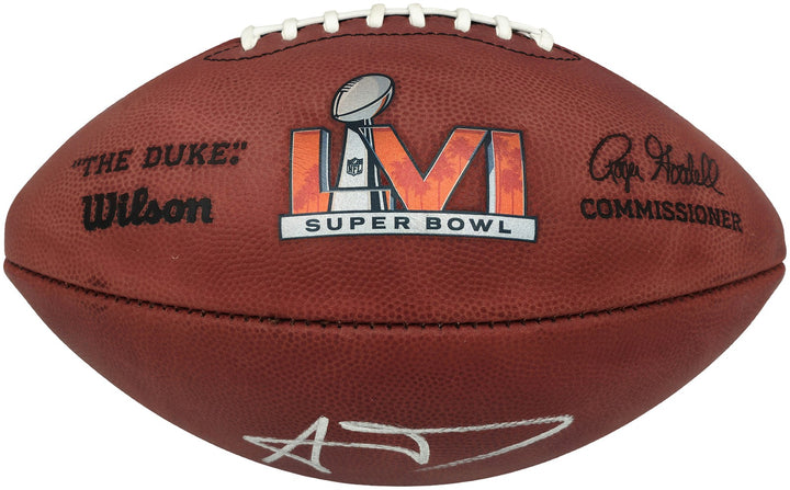 Aaron Donald Auto Rams Official Super Bowl LVI Logo Leather Football Beckett