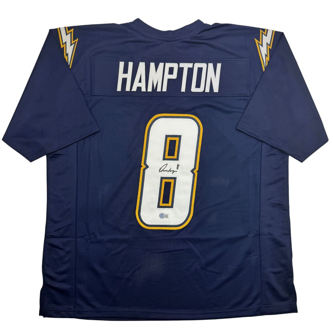 Autographed/Signed Omarion Hampton Los Angeles Dark Blue Football Jersey BAS COA