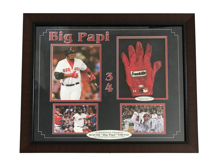 David Ortiz Game Used Batting Glove Framed COA Fanatics Red Sox Autograph 8x