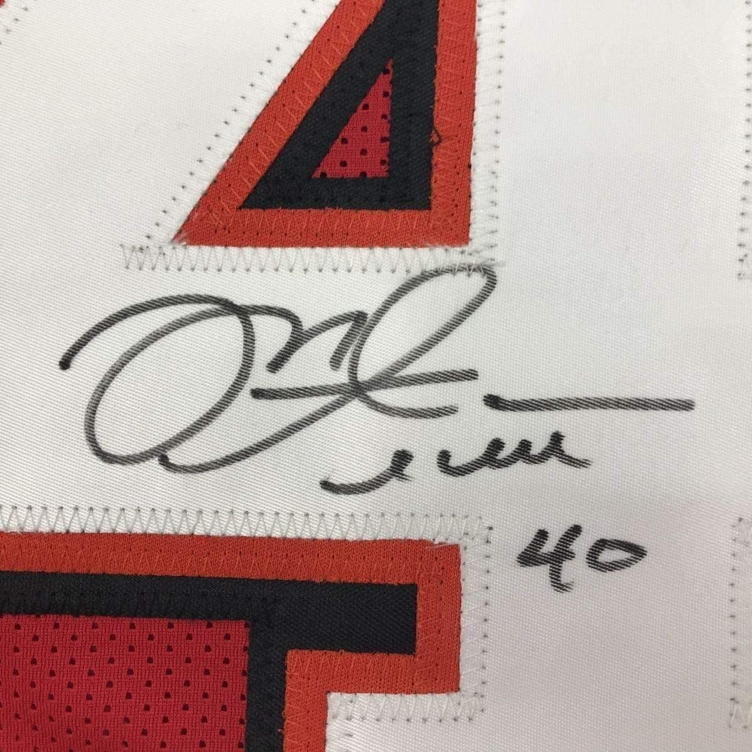 Framed Autographed/Signed Mike Alstott 35x39 Tampa Bay Red Jersey JSA COA