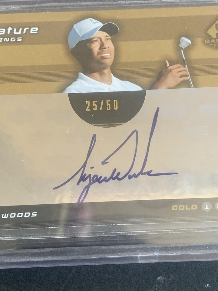 Tiger Woods 2003 SP Game Used Signature Swings /50 Gold 3 Bgs 8.5 Mint 9 Auto