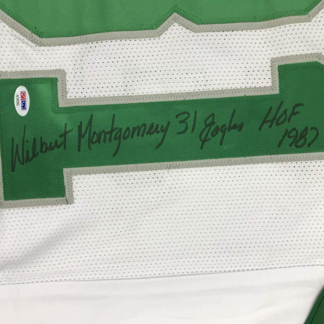 Framed Autographed/Signed Wilbert Montgomery 33x42 White Jersey PSA/DNA COA