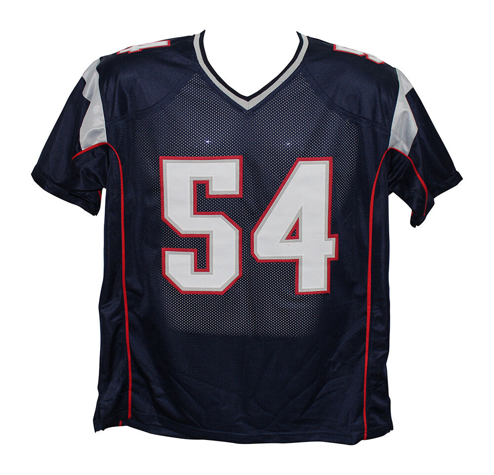 Tedy Bruschi Autographed/Signed Pro Style Blue XL Jersey Beckett 37009