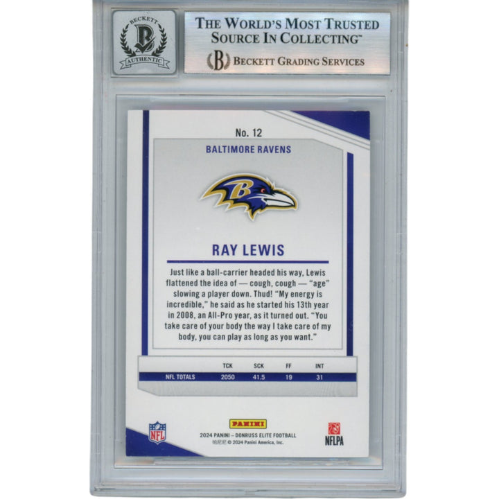 Ray Lewis Autographed 2024 Donruss Elite #12 Trading Card Beckett 52977