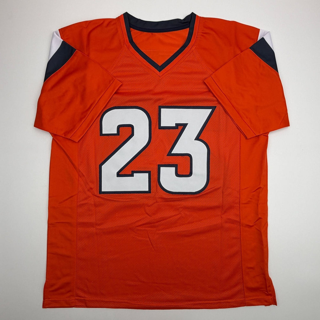 Autographed/Signed Jahdae Barron Denver Orange Football Jersey Beckett COA