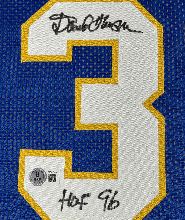Framed Signed David Thompson 35x39 HOF 96 Denver Blue Jersey COA