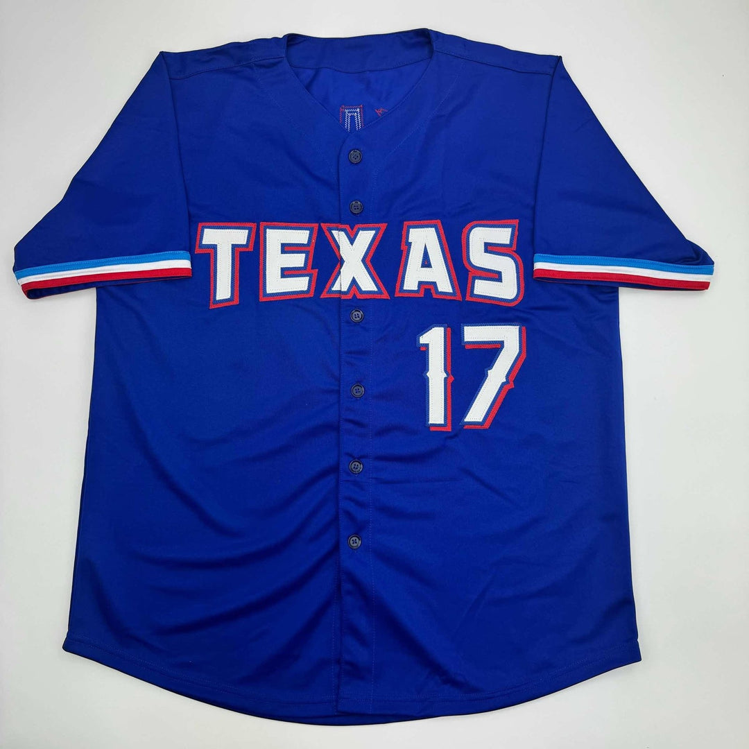 Autographed/Signed Nathan Eovaldi Texas Blue Jersey Beckett BAS COA