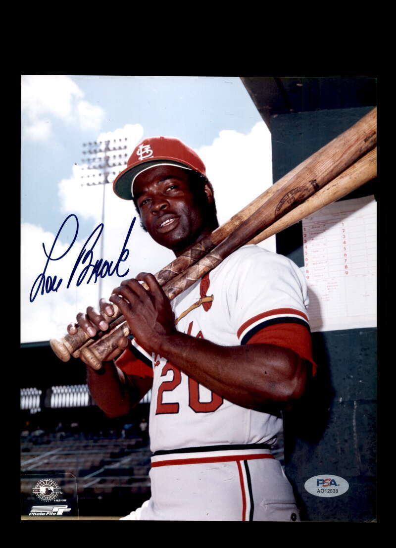 Lou Brock PSA DNA Signed 8x10 Photo Autograph Cardinals