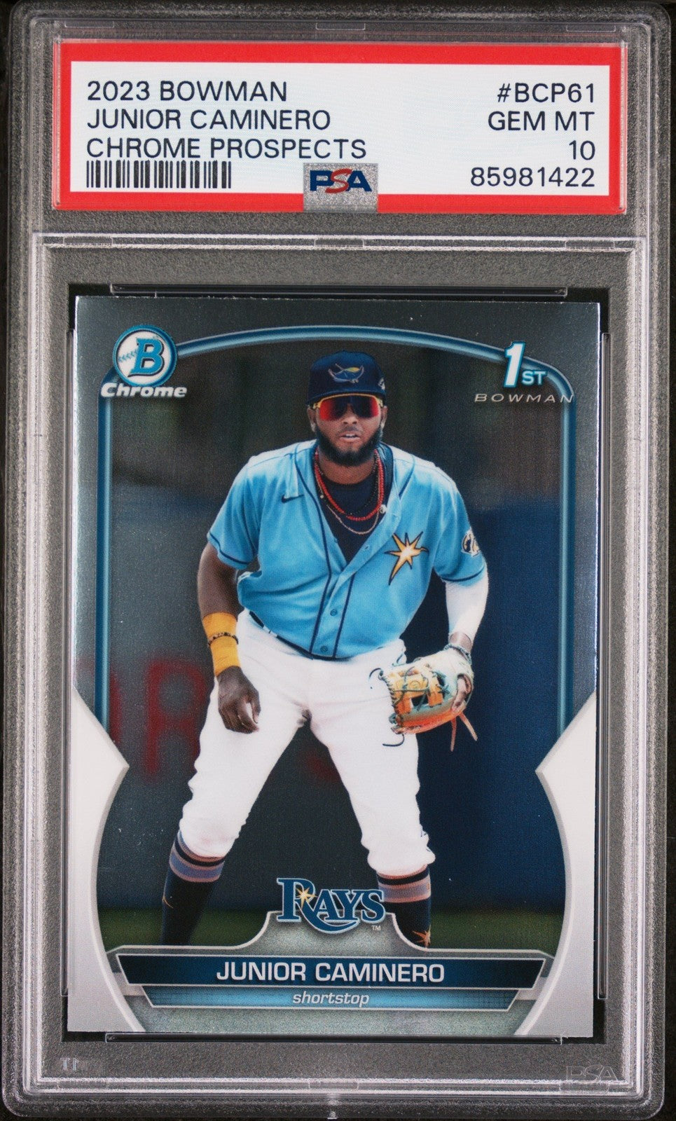 Graded 2023 Topps Bowman Junior Caminero #BCP61 Chrome Rookie Card PSA 10
