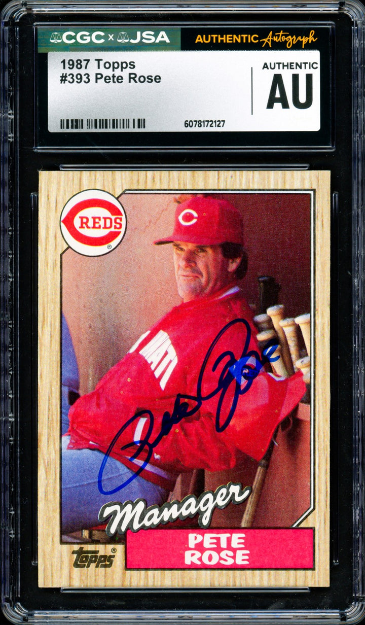 Pete Rose Signed 1987 Topps Card #393 Cincinnati Reds CGC x JSA