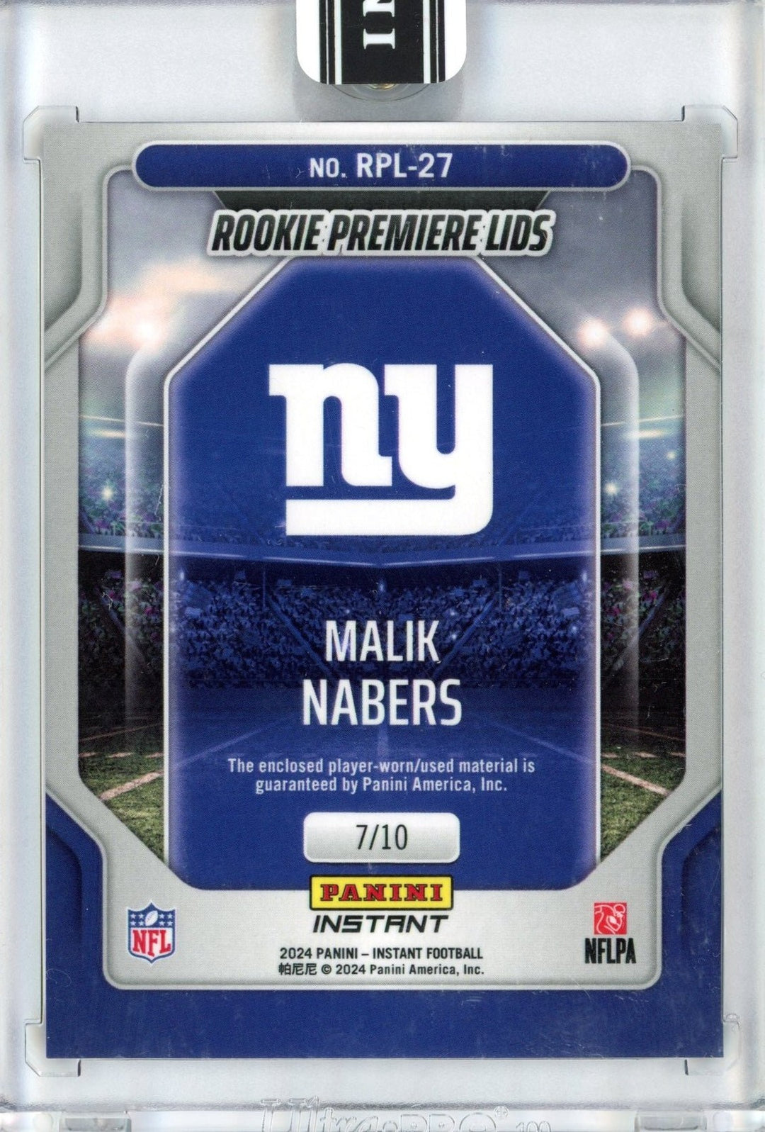 2024 Panini Instant Malik Nabers #RPL27 Rookie Premiere Lids /10 Card