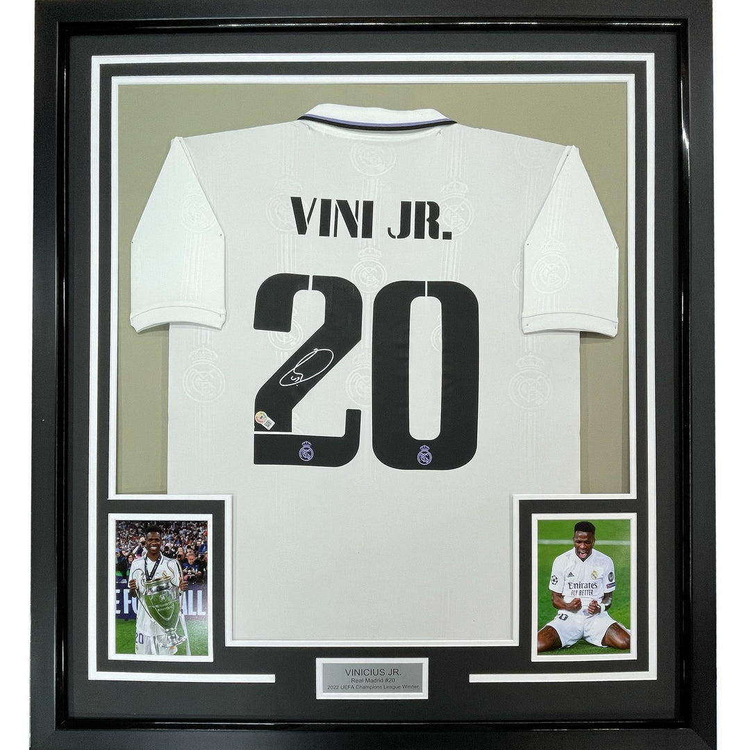 Framed Autographed/Signed Vini Vinicius Jr. 33x42 2022-23 White Jersey COA
