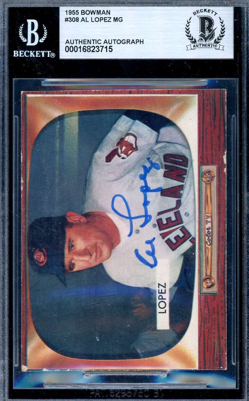 Al Lopez Beckett BAS Signed 1955 Bowman Autograph