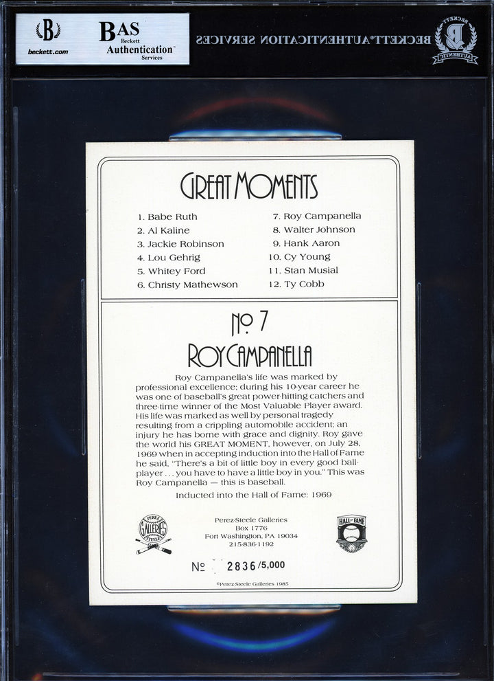 Roy Campanella Signed 1985 Perez Steele Great Moments Card Brooklyn Dodgers