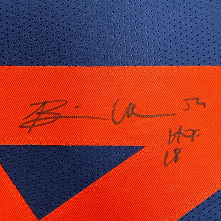 Framed Autographed/Signed Brian Urlacher 33x42 HOF 18 Blue Retro Jersey COA