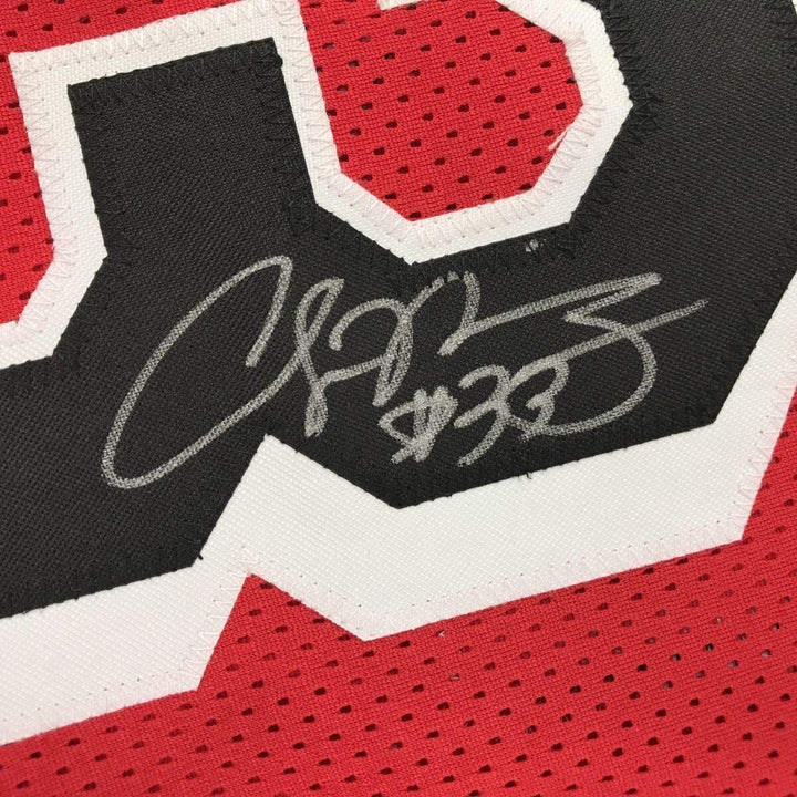 Autographed/Signed Alonzo Mourning Miami Red Basketball Jersey JSA COA