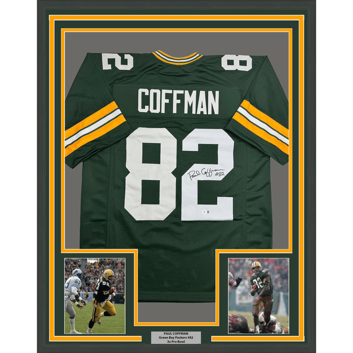 Framed Autographed Paul Coffman 35x39 Green Bay Green Jersey BAS COA