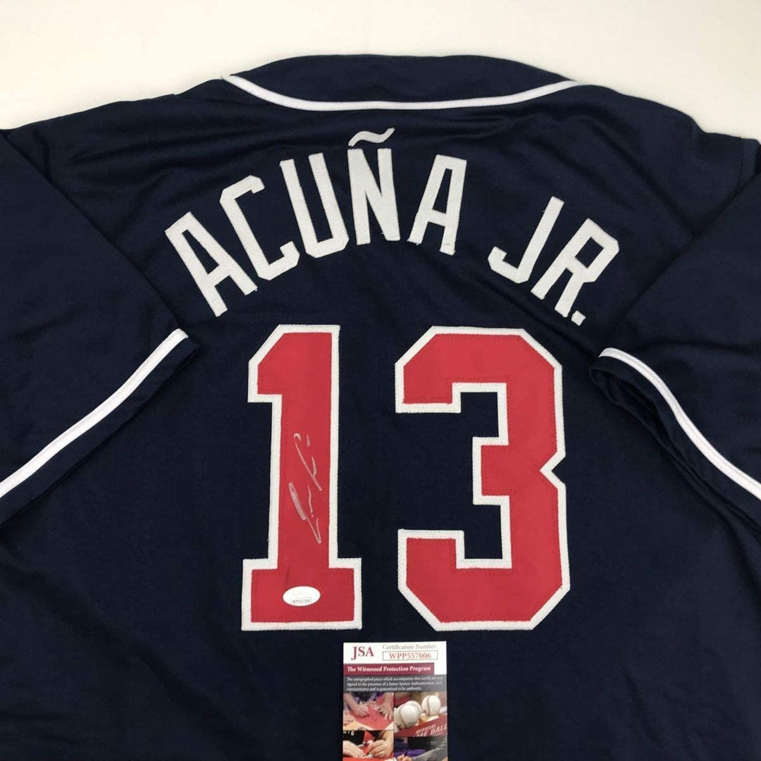 Autographed/Signed RONALD ACUNA JR. Atlanta Blue Jersey JSA COA Auto