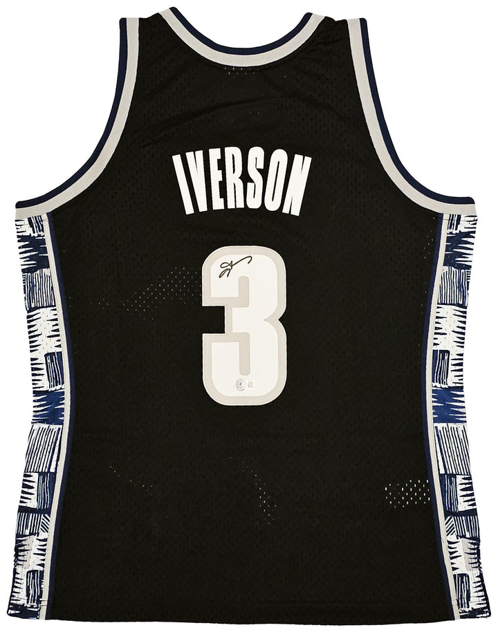 Georgetown Hoyas Allen Iverson Auto Black Mitchell Ness 95 College Jersey L BAS