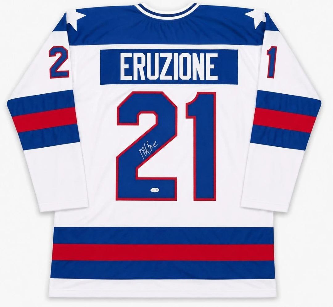 Mike Eruzione USA Signed White Hockey Jersey JSA QR