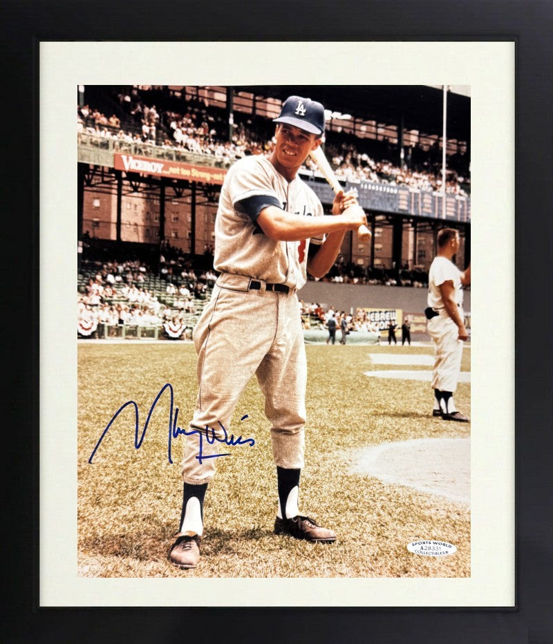 Maury Wills signed LA Dodgers MLB 8x10 Photo minor dings Framed-Sports World COA