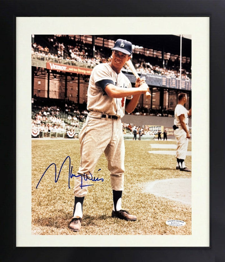 Maury Wills signed LA Dodgers MLB 8x10 Photo minor dings Framed-Sports World COA